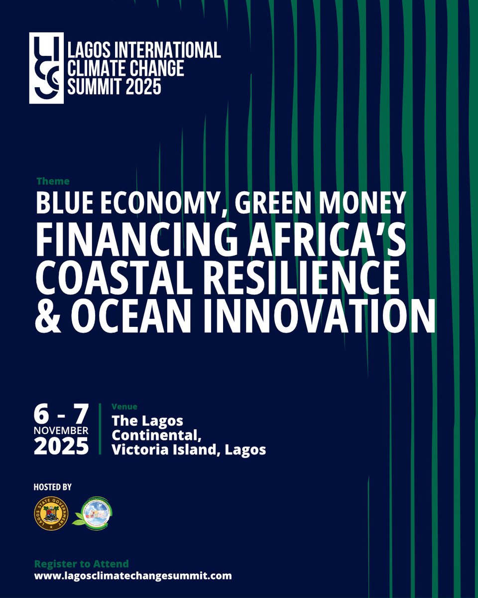LASPARKLagos's tweet image. Lagos State is leading the conversation on climate action.
Join us for the Lagos International Climate Change Summit 2025, hosted by the Lagos State Ministry of the Environment and Water Resources

November 6–7, 2025

Register at lagosclimatechangesummit.com

#LICCS2025