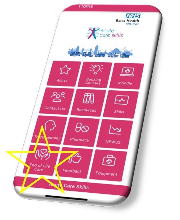 The Acute Care Skills App has had an upgrade! New content is being added and the EOLC tile is already up and running 🥳 Download “HealthZone UK” and search “Barts Health Acute Care Skills if you haven’t downloaded it yet. Happy learning 🧑‍🎓
