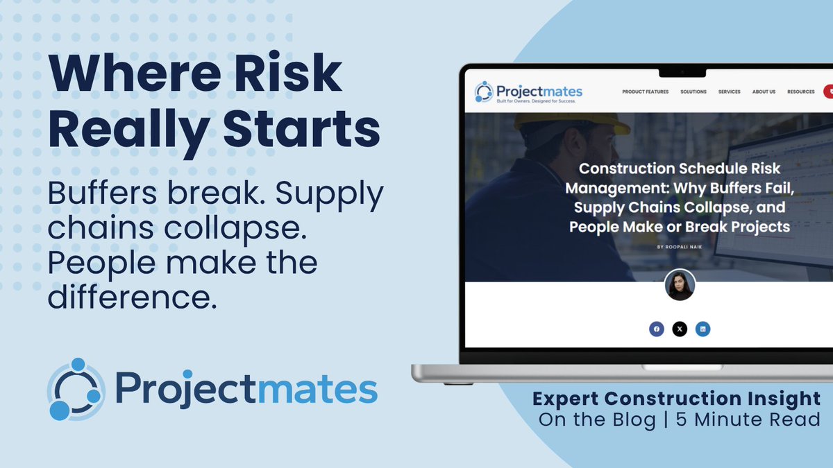 Projectmates's tweet image. Why do construction schedules fail?
– Buffers don’t hold
– Supply chains break
– People make or break outcomes

We break down what Owners can do to stay ahead of delays: hubs.ly/Q03Qg7S00