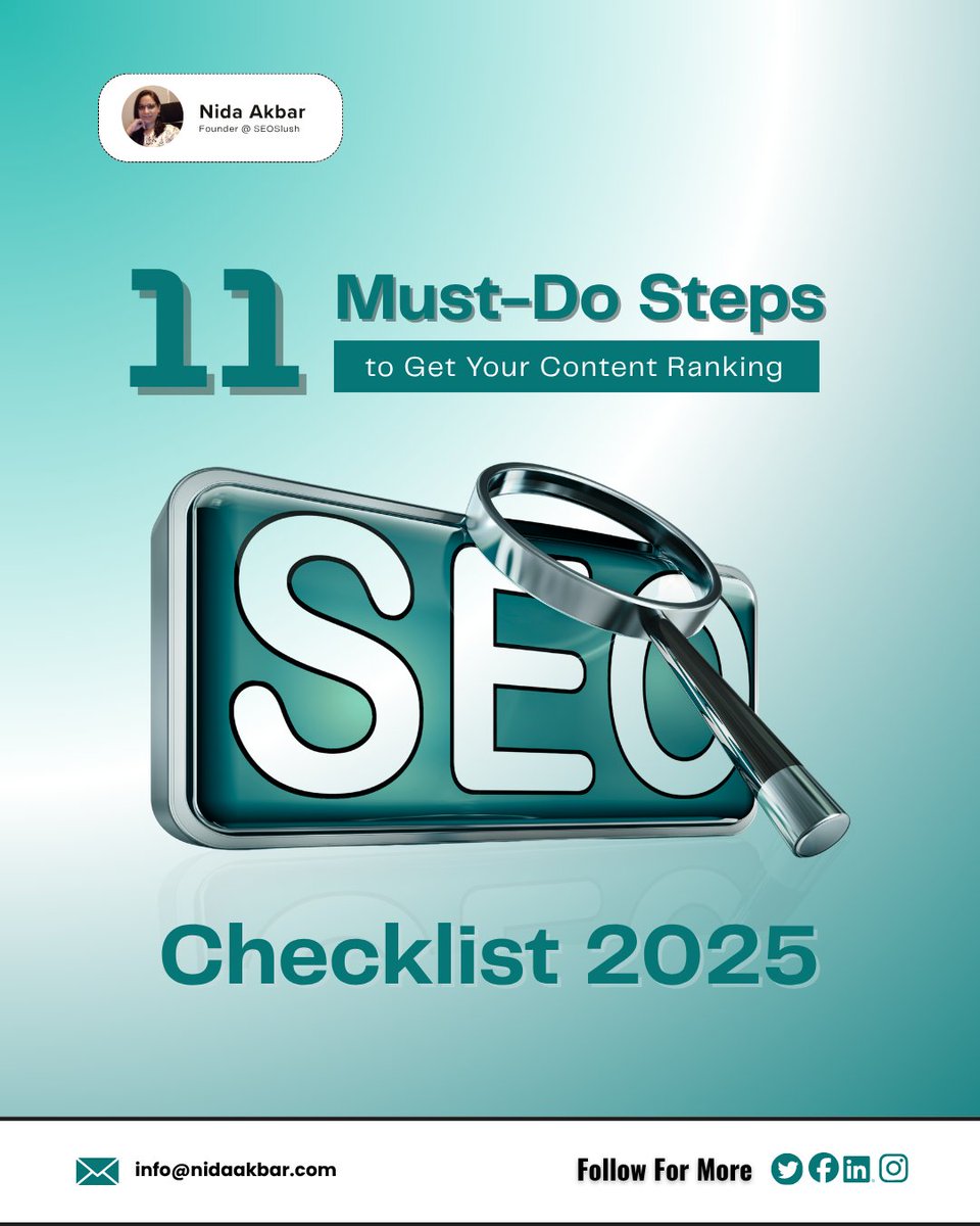 nidaakbar_seo's tweet image. SEO in 2025 = Trust &amp;gt; Tricks.
Before hitting publish, check:
✅ Targeted keywords
✅ Search intent
✅ E-E-A-T proof
✅ Easy structure
✅ Media mix
✅ Clean meta &amp;amp; URLs
✅ Internal links
✅ Schema markup
Build for people first—Google follows.
#SEO #GoogleSEO #Nidaakbar #Founder