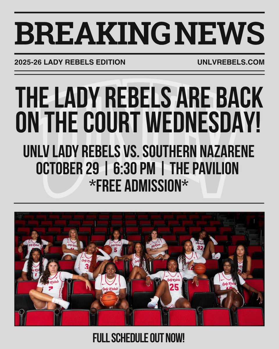 UNLV Lady Rebels (@unlvladyrebels) on Twitter photo ๐จWE PLAY AN EXHIBITION CONTEST ON WEDNESDAYโผ๏ธ
๐บ๐๐ ๐๐๐ ๐๐๐๐๐, ๐ณ๐๐ ๐ฝ๐๐๐๐!๐ ๐ ๐จWE PLAY AN EXHIBITION CONTEST ON WEDNESDAYโผ๏ธ
๐บ๐๐ ๐๐๐ ๐๐๐๐๐, ๐ณ๐๐ ๐ฝ๐๐๐๐!๐ ๐