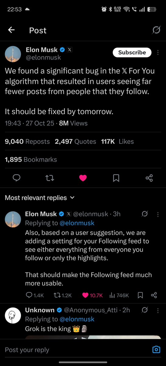 YeKyaHoRhaHaiBe's tweet image. MAJOR CHANGES COMING!!! 🤯
#X #elonmusk #xalgorithm
