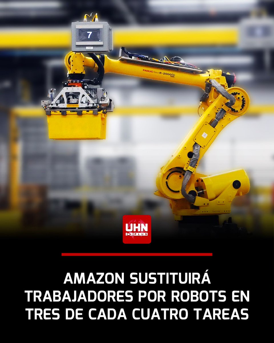UHN_Plus's tweet image. 🇺🇸‼️ | Amazon planea robotizar el 75% de sus operaciones, en el mayor proceso de automatización de su historia. La medida transformará por completo su cadena logística y reducirá drásticamente la dependencia de mano de obra humana.