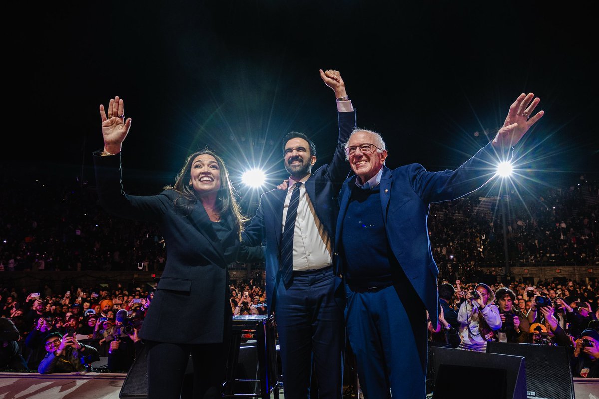 Favorite photo from last night of <a href="/BernieSanders/">Bernie Sanders</a> <a href="/AOC/">Alexandria Ocasio-Cortez</a> <a href="/ZohranKMamdani/">Zohran Kwame Mamdani</a>