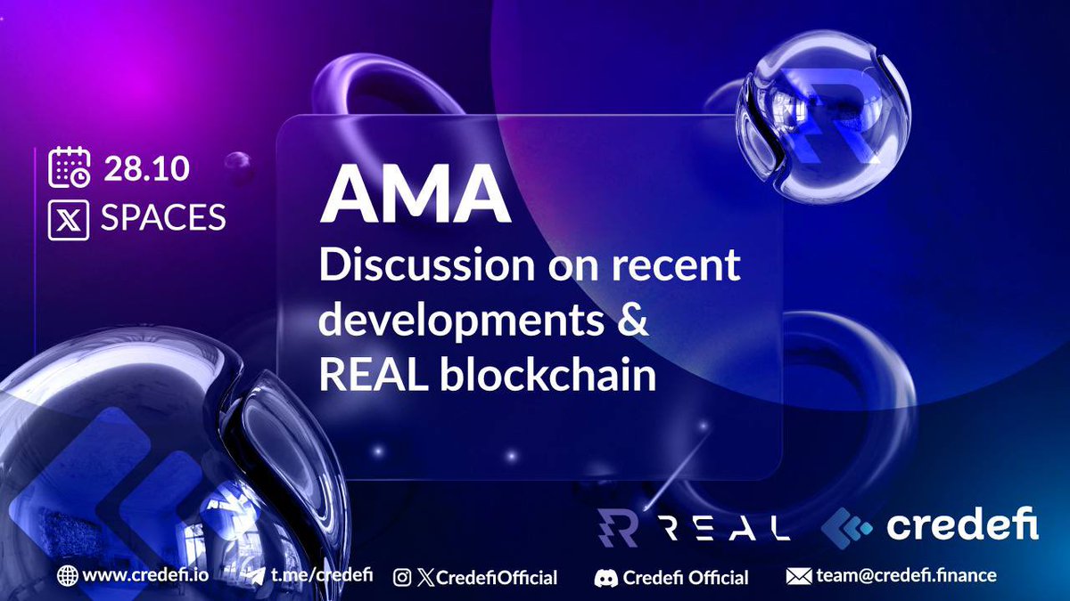 🗓 Event Reminder — Credefi AMA on X Spaces

When:
🕒 October 28th at 3:00 PM UTC

Where:
🎙️ Join on X Spaces

x.com/i/spaces/1RDGl…

What’s happening:
🚀 Live AMA with the Credefi team
🔹 Latest updates from the Credefi ecosystem
🔹 Insights on the REAL blockchain
🔹 What’s