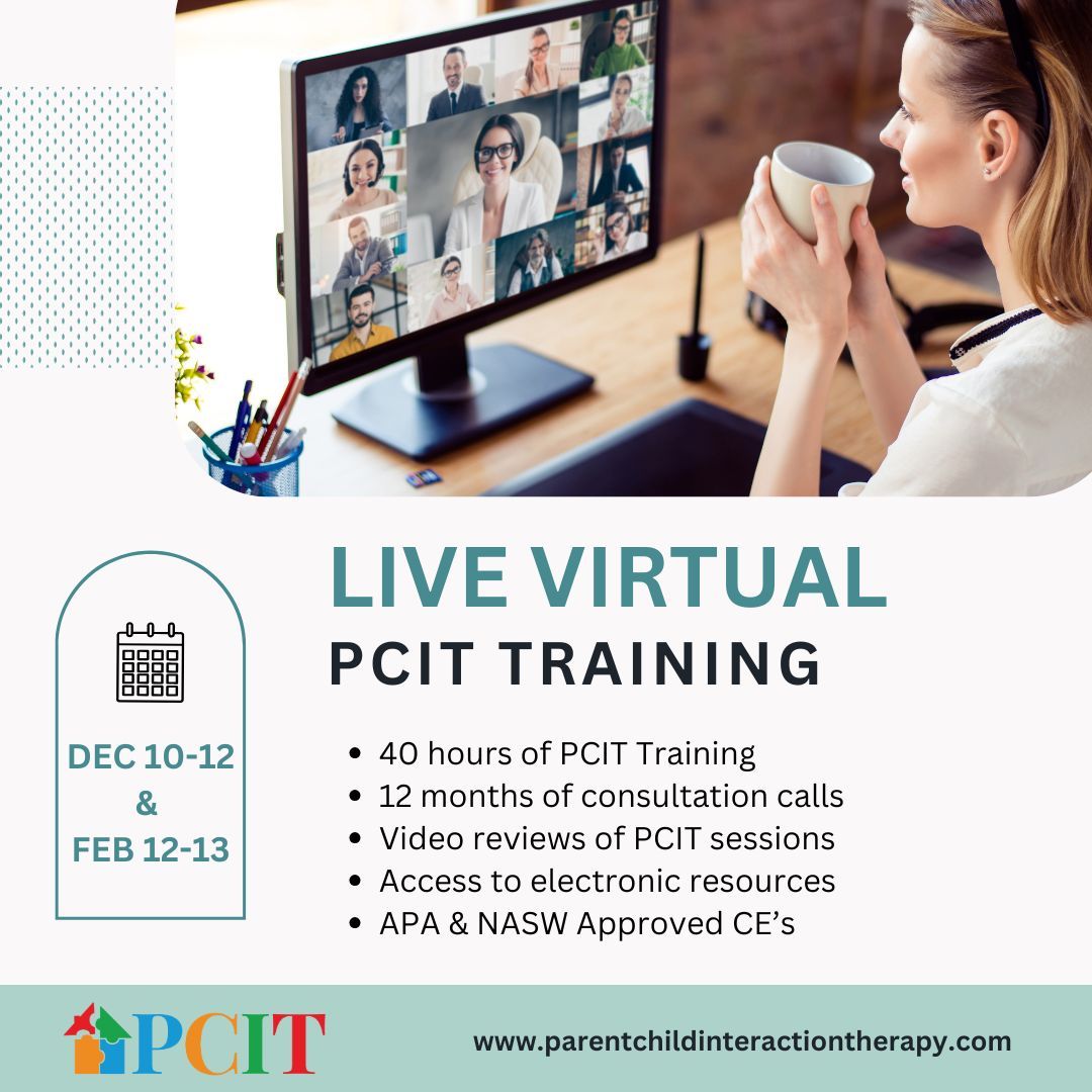 We would love to see you join us at our next Live Virtual PCIT Certification Training in December. For full details visit: parentchildinteractiontherapy.com/upcoming-pcit-…