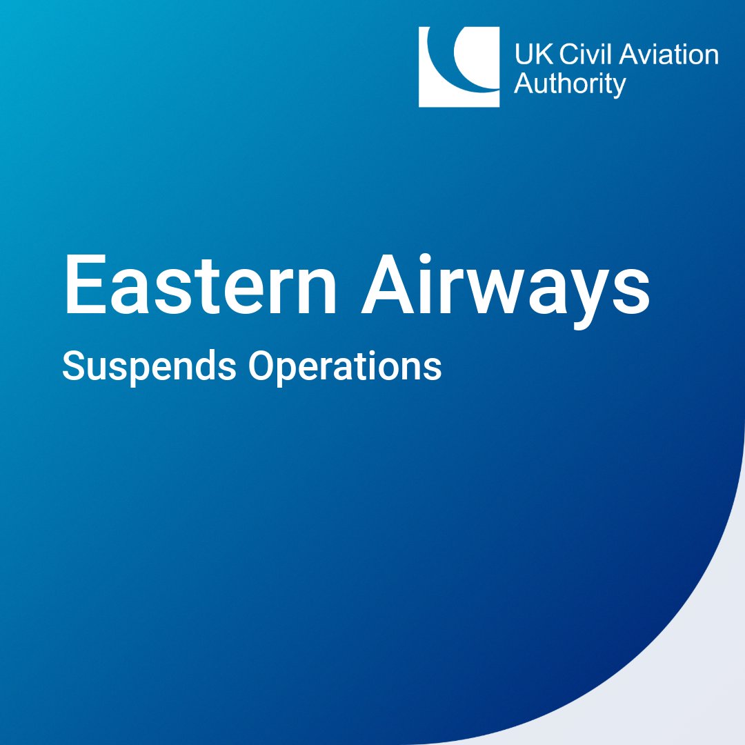 UK_CAA's tweet image. Eastern Airways, which operated services from various points in the United Kingdom has suspended operations today. 

More information ➡️ caa.co.uk/newsroom/news/…