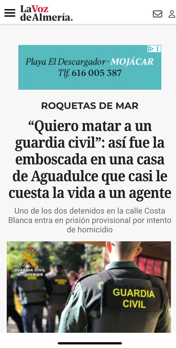 ⚖️ A petición de la acusación particular ejercida por Miranda Asesores (JUCIL), el juzgado decreta prisión provisional por la emboscada a dos guardias civiles en Aguadulce. 

Tolerancia cero y reconocimiento de la #ProfesionDeRiesgoYa.

👉 lavozdealmeria.com/provincia/roqu…