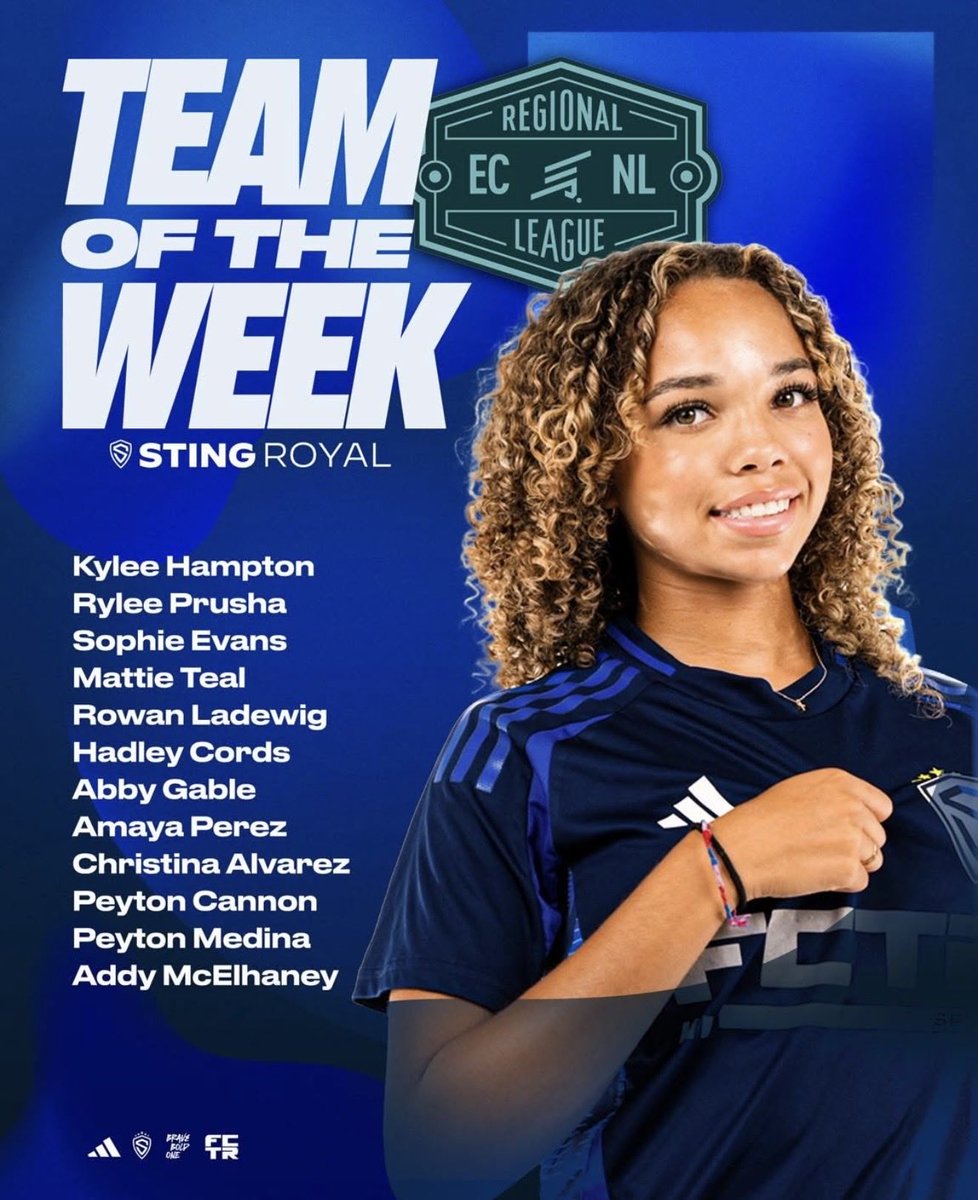 Royal08g's tweet photo. Congratulations @Amaya_Perez11 , @ChristinaA__20_ , @PeytonCannon_08 , @peyton_medina01 , @Addy6AM  on making @StingSoccerClub Team Of the Week!

@NickSoutar https://t.co/WRAafKMfeW
