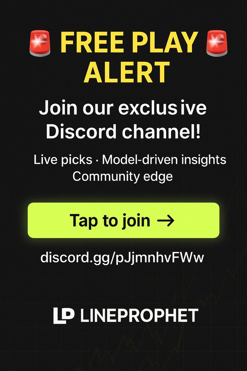 LineProphetLLC's tweet image. We’re giving you FREE access to our Discord channel where you’ll get our live picks, real-time model insights, and community action.

🖱️ JOIN NOW: discord.gg/pJjmnhvFWw

See you inside.

#LineProphet #SportsBetting #FreePlay #DiscordCommunity #BettingEdge
