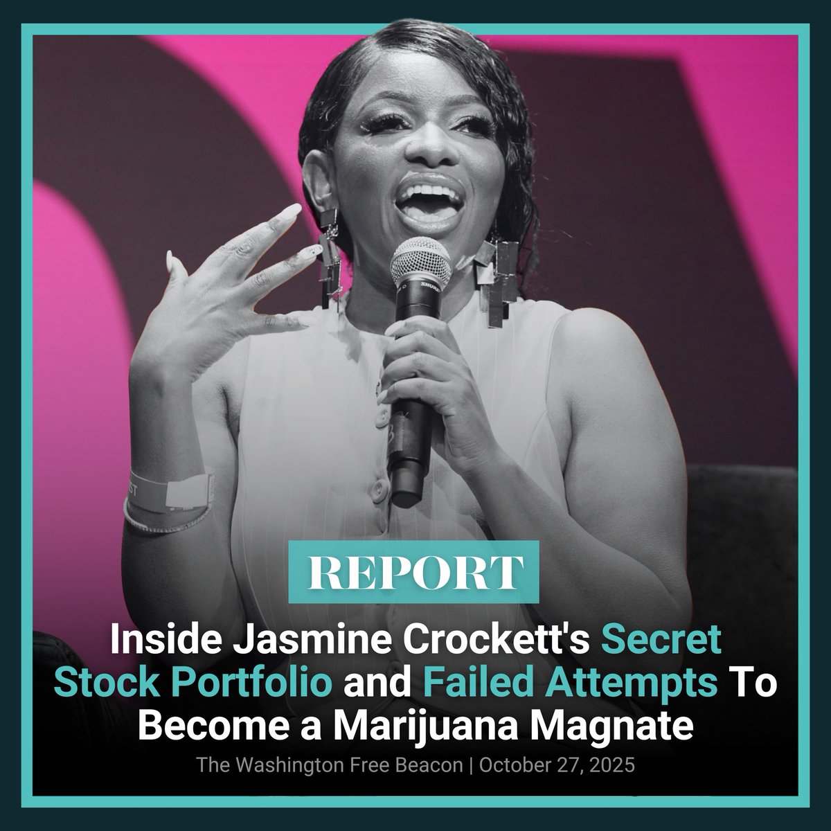⁨🚨 REPORT: Rep. Jasmine Crockett omitted stock holdings in at least 25 companies — from cannabis to tech — on her federal forms, despite listing them on her state filings.

Crockett’s finances raise serious questions about transparency and potential conflicts of interest.
