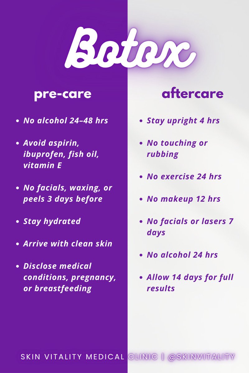 SkinVitality's tweet image. No alcohol, no facials, no sweat — smooth results need calm care 💉✨
#Botox #Aftercare #PreCare #FacialRejuvenation #TweakmentsToronto