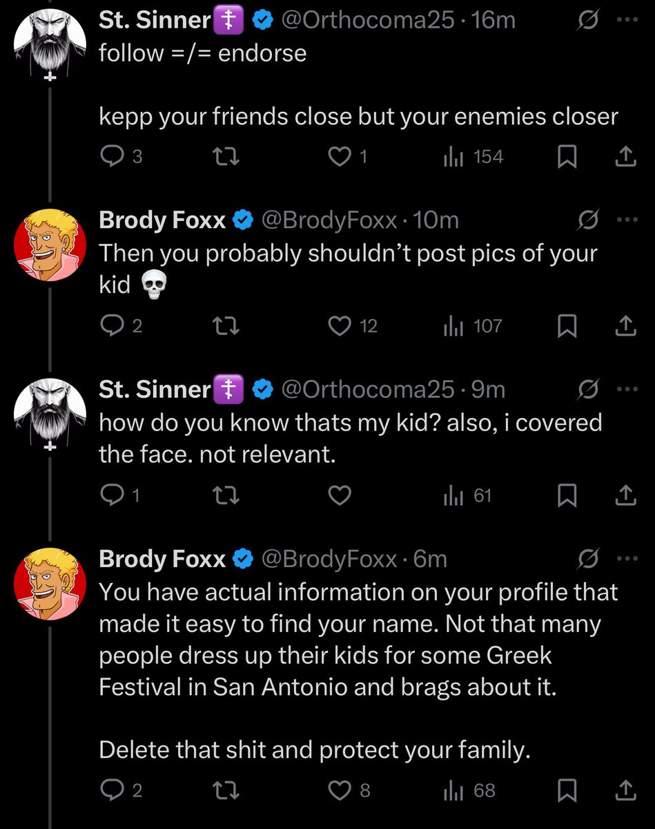 BrodyFoxx's tweet image. Him: You support pedos 
Me: Your posts has yours dox  
Him: Oh shit, thank you