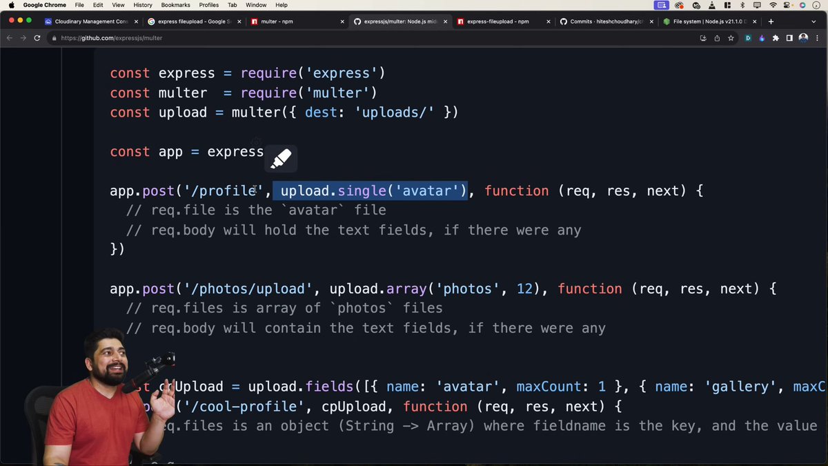 codeXninjaDev's tweet image. Day 11 of #BackendNinjaChallenge by @ChaiCodeHQ @Hiteshdotcom
Learned Multer + Cloudinary for backend file uploads. Configured Cloudinary in .env, built uploadOnCloudinary() to upload & auto-delete temp files. Used multer diskStorage for public/temp with custom filename
#backend