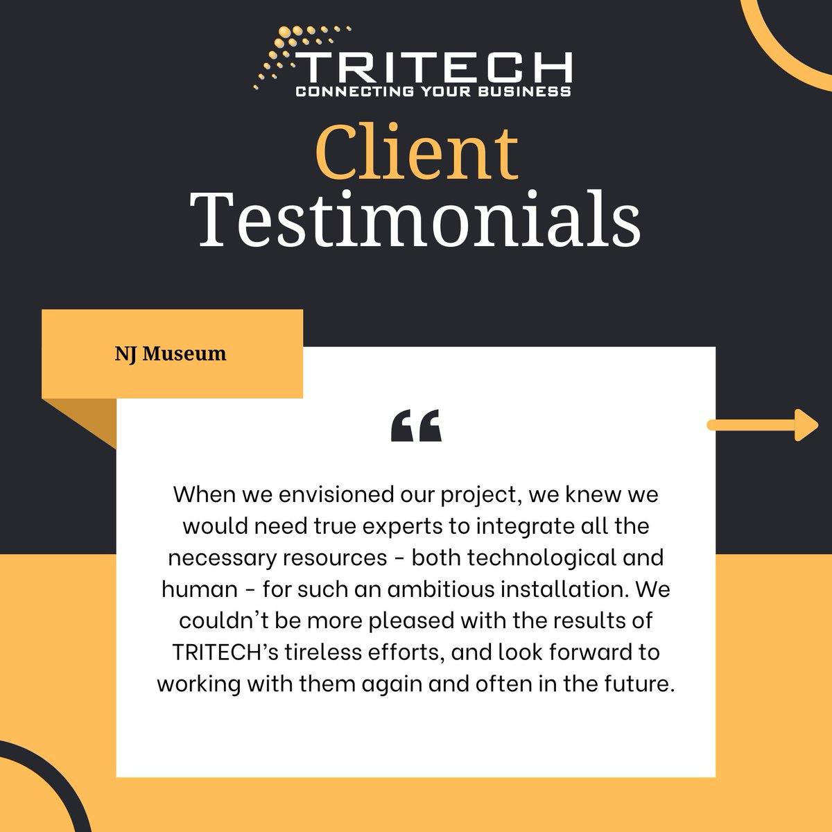 TRITECHComm's tweet image. Client feedback is our greatest measure of success. Here’s what our partners are saying about working with us. #tritech #tritechcommunications #tritechcomm #customerappreciation #clientappreciation #clienttestimonials #testimonials #av #avindustry #security #it