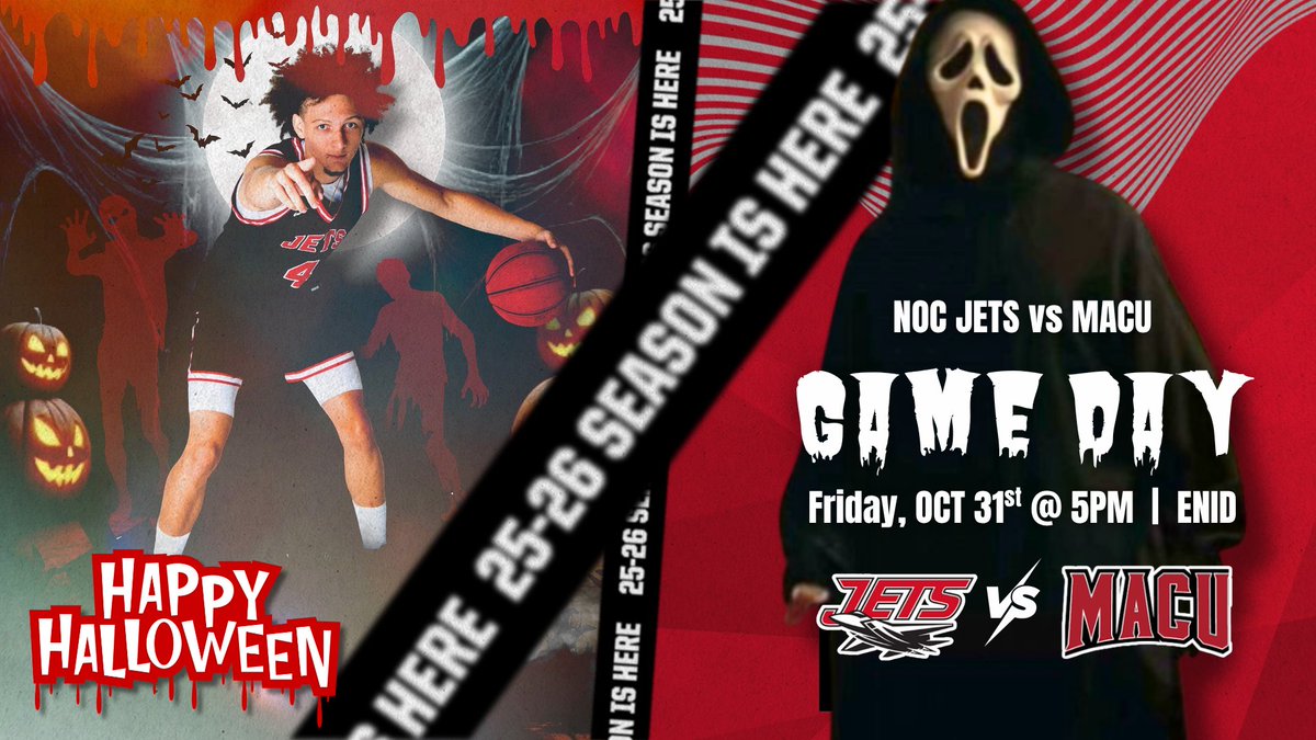 NOCEnidMBB's tweet image. 🚨GAME DAY🚨
No tricks 🕸️ Just buckets 💀
Season opener | Home crowd ✈️
Jets vs MACU | Tip-off 5PM ⏰
#JetFAM - bring the energy and pack the gym. It’s Halloween, after all 🎃👻
