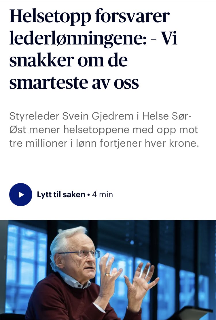 Tror nok at Gjedrem bør oppdateres litt på hvem de smarteste av oss er med mindre han mener at det er smart å ta en jobb man ikke er kvalifisert til, noe vi til daglig ser resultatet av i helsesektoren 👎🏻