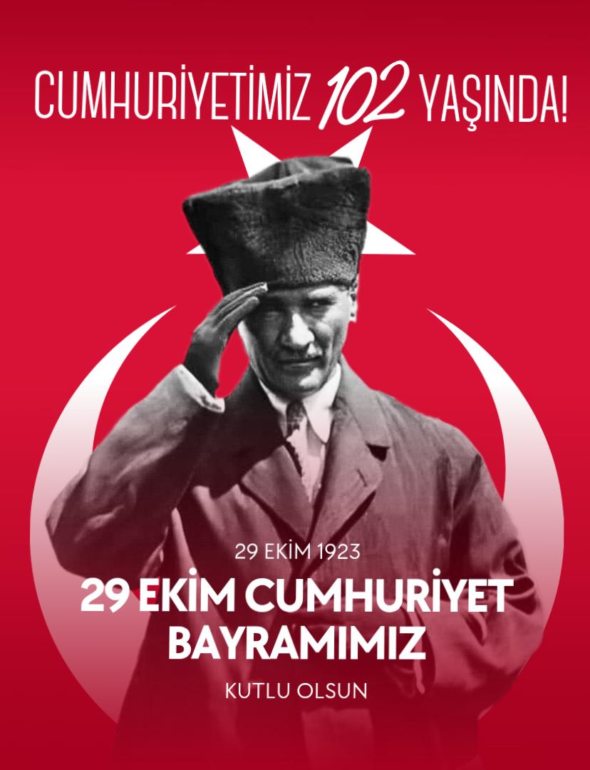 PSendikasi's tweet photo. Cumhuriyetimizin 102. yıl dönümünü büyük bir gurur ve coşkuyla kutluyoruz.

Başta Gazi Mustafa Kemal Atatürk ve silah arkadaşları olmak üzere, bu toprakları bizlere vatan yapan tüm kahramanlarımızı rahmet ve minnetle anıyoruz. https://t.co/ptGehMky8C
