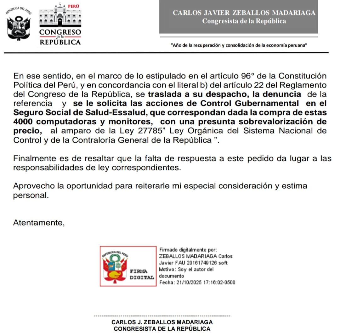 💻 #SINAMSSOP respalda la denuncia del Congresista Carlos Zeballos sobre la presunta sobrevaloración de 4,000 computadoras en #EsSalud (más de S/3.5 millones).
Exigimos auditoría inmediata y transparencia en el uso de los recursos de la salud. ⚖️
#CorrupciónNuncaMás #SaludDigna