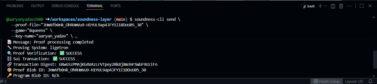 aaryanyadav1980's tweet photo. Proof #20 locked, loaded & verified on Soundness CLI β‘
Team Wava still surfing that ZK wave π
Proofs so smooth they could drop a mixtape π§π
@soundness_labs @AWendy12947 @TheHubKeeper
#ZK #Soundness #TeamWava https://t.co/979gxzmu6v