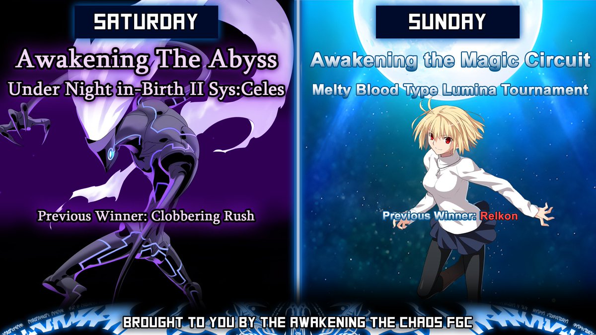 AtCFGC's tweet image. This weekend's schedule!

Saturday 01st 7PM CET - #UNI2 : atcfgc.challonge.com/AtA37

Sunday 02nd 7PM CET - #MBTL : atcfgc.challonge.com/AtMC48

All tournaments are played on PC!
discord.com/invite/uZ5xxhK…