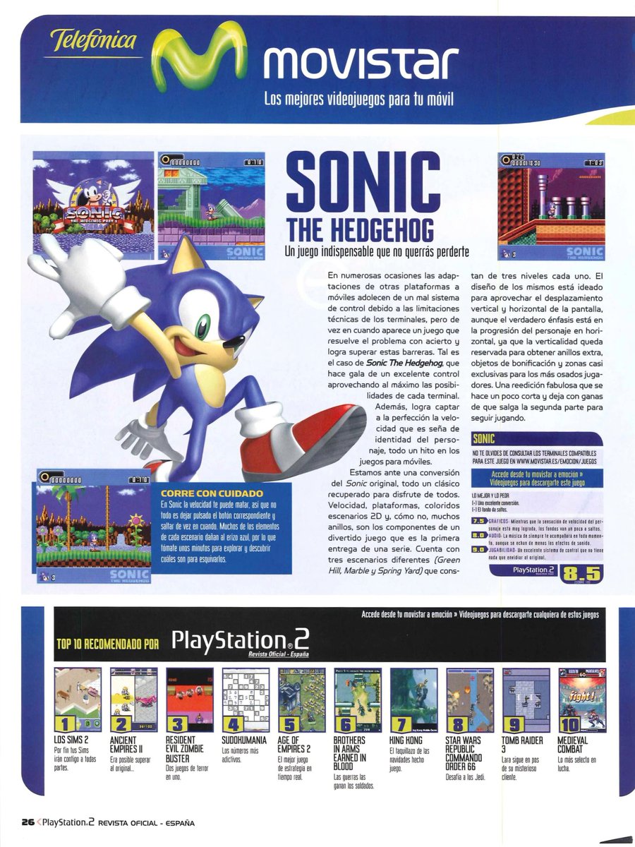 XRPee1983's tweet image. Relive the classic adventure of Sonic The Hedgehog with this mobile version featuring fast-paced action, iconic levels, and fun gameplay, as recommended by PlayStation 2 Official Magazine Spain! 

#SonicTheHedgehog #MobileGaming #ClassicGaming #Sega #PlayStation2 #Videojuegos