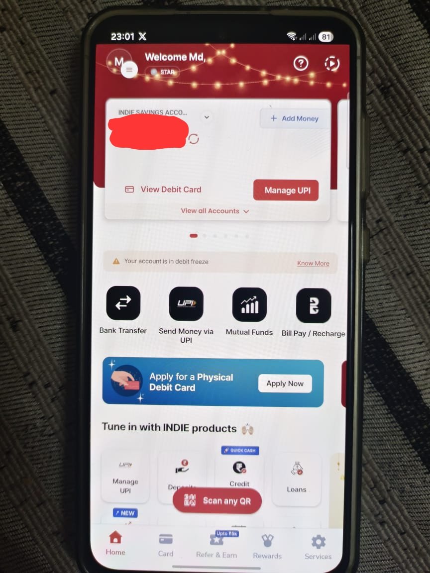 ArsalanSha17921's tweet image. @MyIndusIndBank @IndusIndBank
Account open kiye 1 din bhi nahi hua, aur “Debit Freeze” dikha raha hai 😤
KYC verified, sab complete hai — phir bhi paise use nahi karne de rahe!
Kya yeh digital banking hai ya digital torture? 💁‍♂️#IndusIndBank #IndieApp #BankingProblem #DigitalIndia
