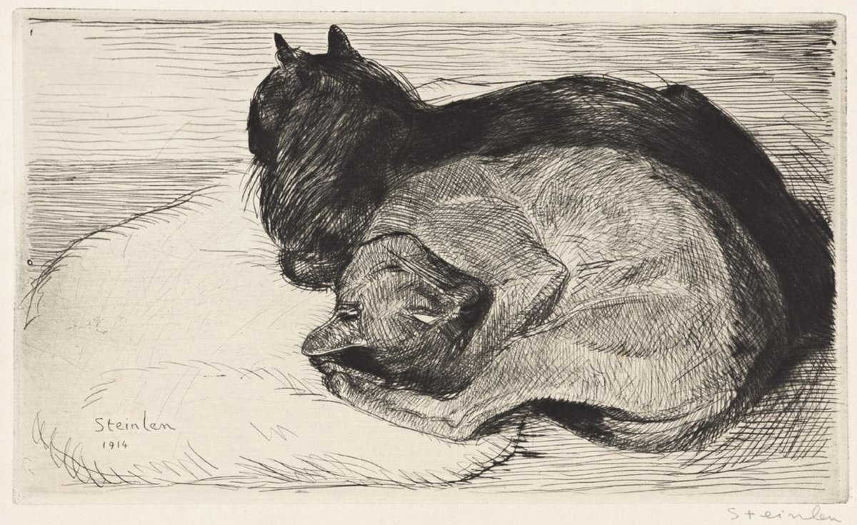 🐱💤Celebrating #NationalCatDay with Théophile Alexandre Steinlen's "Two Sleeping Cats"! His drypoint captures the charm, character, and elegance of cats—central to Steinlen’s lifelong fascination &amp; his vivid depictions of Montmartre life. Learn more: hpan-art-connections.com/collection/the…