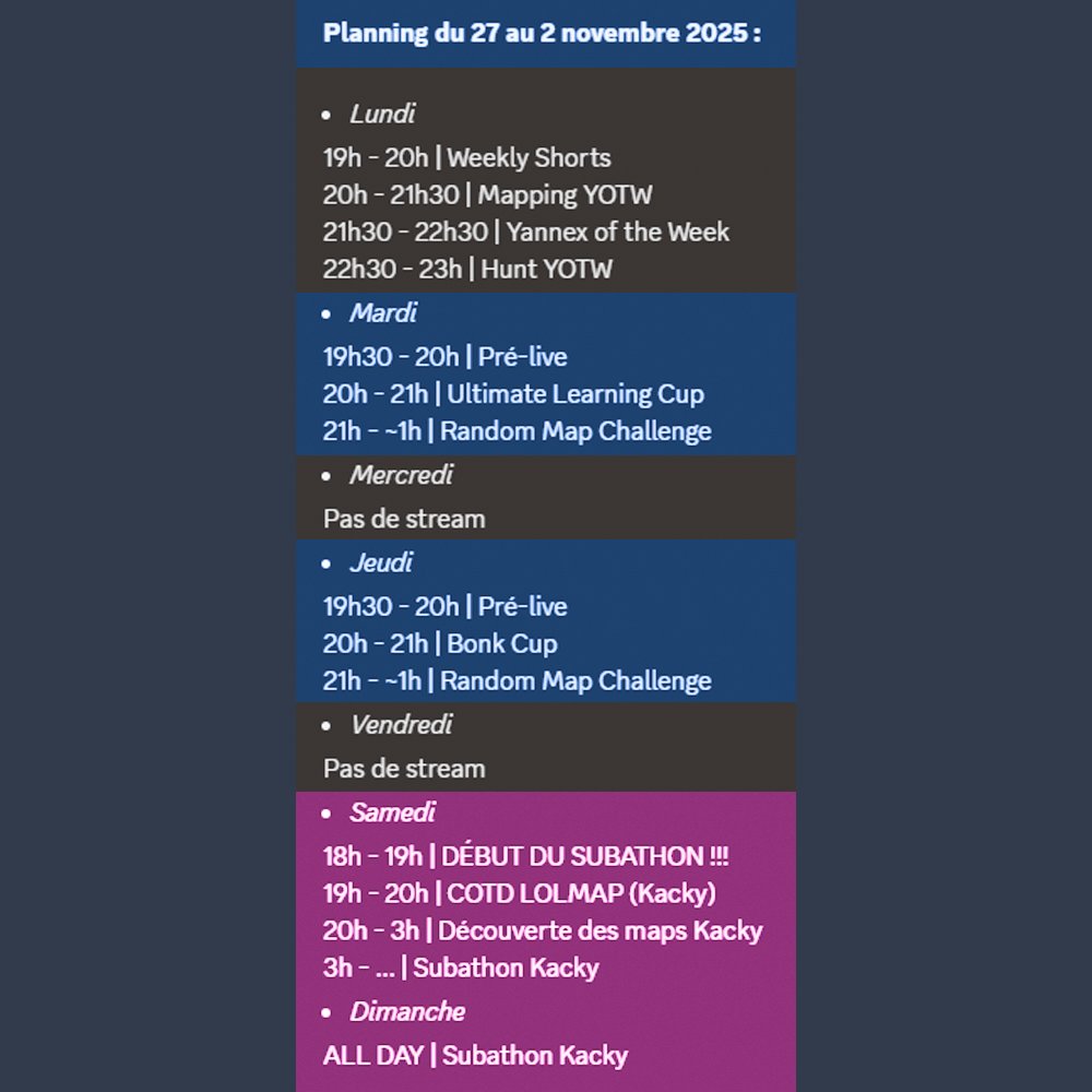 Début du Kacky ce samediiiii ! 🥳🥳🥳
Tout ça sur : twitch.tv/yannex