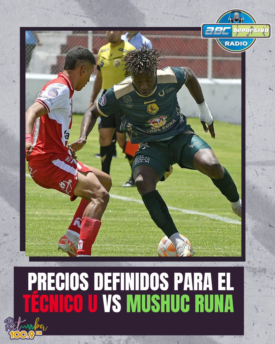Se espera casa llena para este feriado 

Estos son los precios para el duelo entre Técnico Universitario vs Mushuc Runa

General digital $4 +IVA
General física $6 +IVA

Preferencia digital $10 +IVA
Preferencia física $14 +IVA

Informa Retumba 100.9fm <a href="/ABCDeportivoEc/">ABC DEPORTIVO RADIO</a>