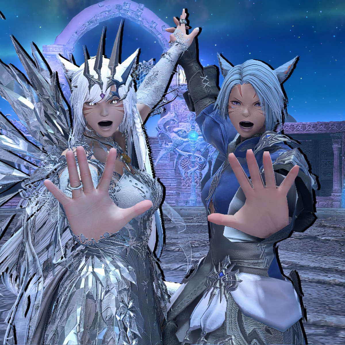 MaverynHB's tweet photo. Maveryn wanted to find the wife @TheFistOfFrost a cute costume for them to match, but remembered she has her own "costume" she can change to anytime, and decided she needed to step up ❄️💜
#GPOSERS #FFXIVScreenshot #FFXIVMoogle #FFXIVChaos #FFXIVMiqote #KAOS https://t.co/44QFu8jBh0
