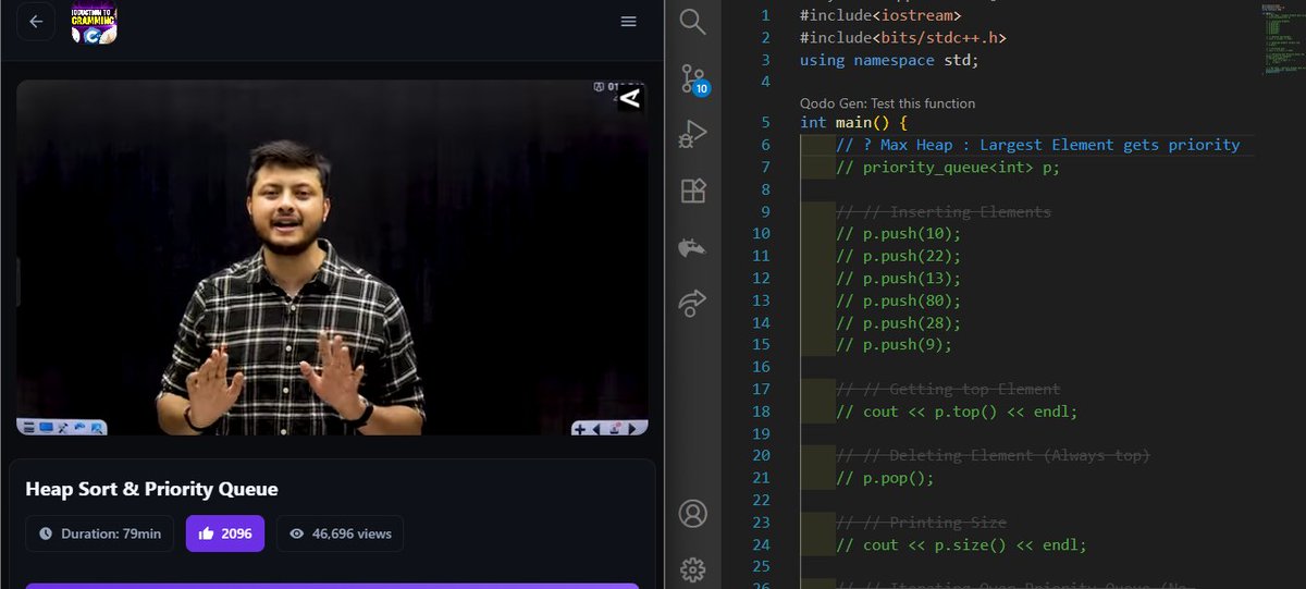 yashanshhhraj's tweet image. Day 4 of posting my DSA Journey with @rohit_negi9 Bhaiya.

What I learnt today:
1. Building MaxHeap in C++ in O(n) Time Complexity.
2. Heap Sort Algorithm.
3. &apos;priority_queue&apos; and it&apos;s operations.

#DSA #TechTwitter #CodeSnippet #Programming
