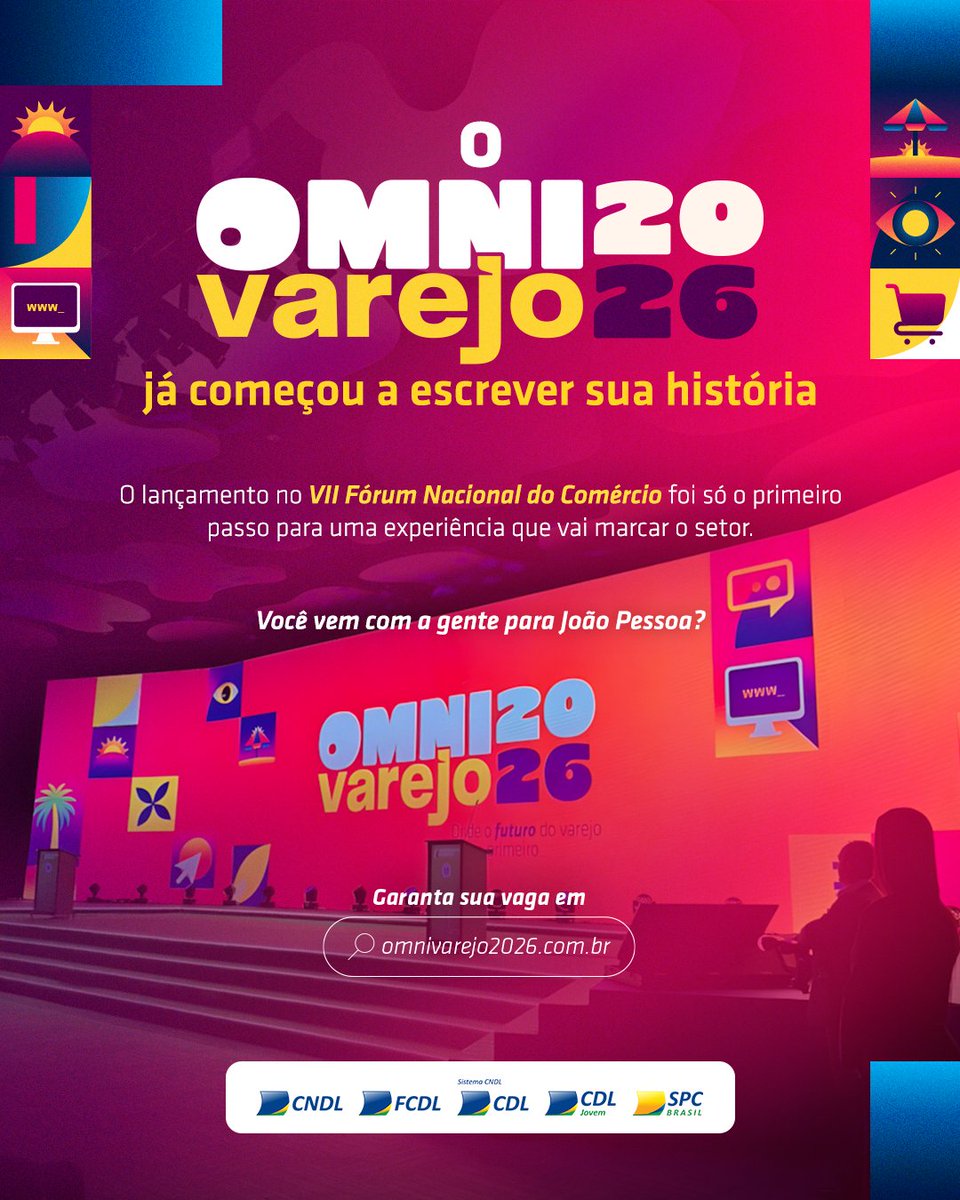O futuro do varejo já começou! João Pessoa será o palco do #Omnivarejo2026 — 3 dias de inovação, conhecimento e conexões. 
27 a 29 de agosto | João Pessoa – PB
🔗 omnivarejo2026.com.br