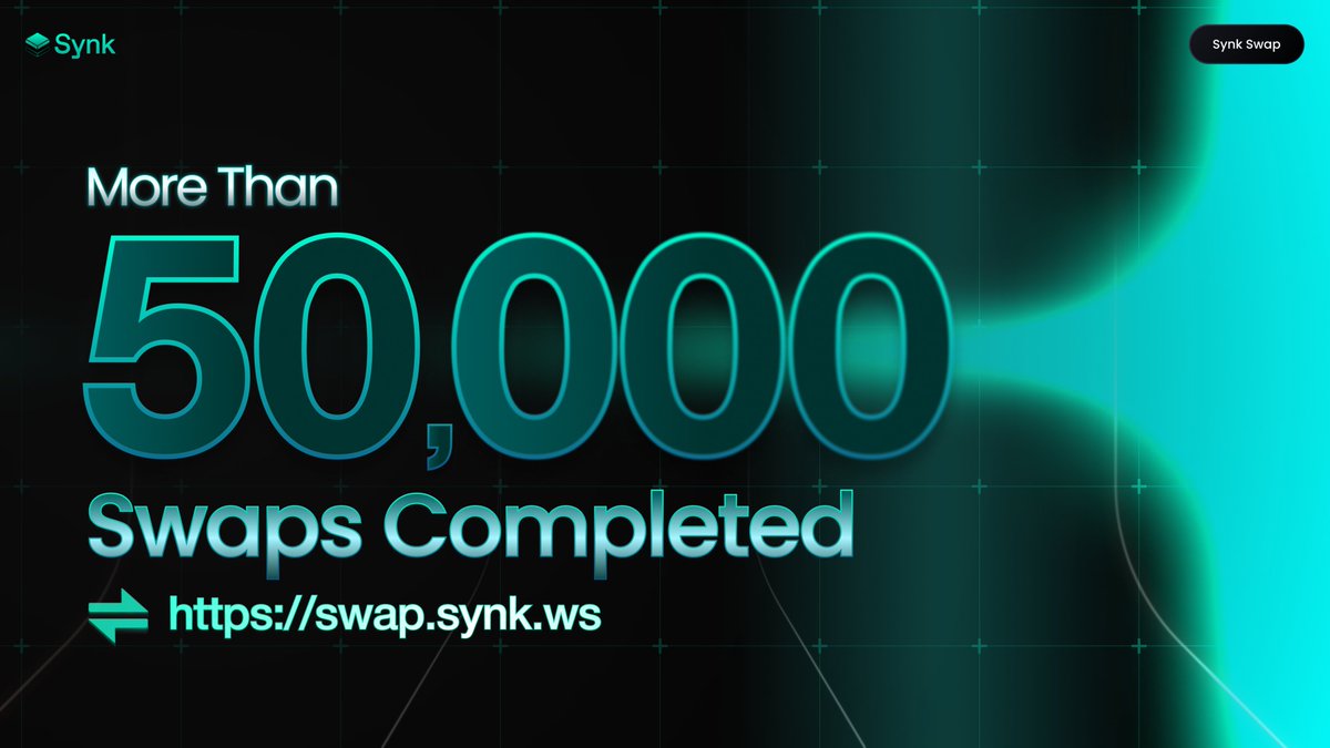 Synk_ws's tweet image. 50,000 swaps — and counting.

Synk keeps growing, no matter the market cycle.
More than 50,000 swaps have already been executed through SynkSwap, and usage continues to rise every single day.
While others chase trends, we build tools that people actually use — real adoption, real…