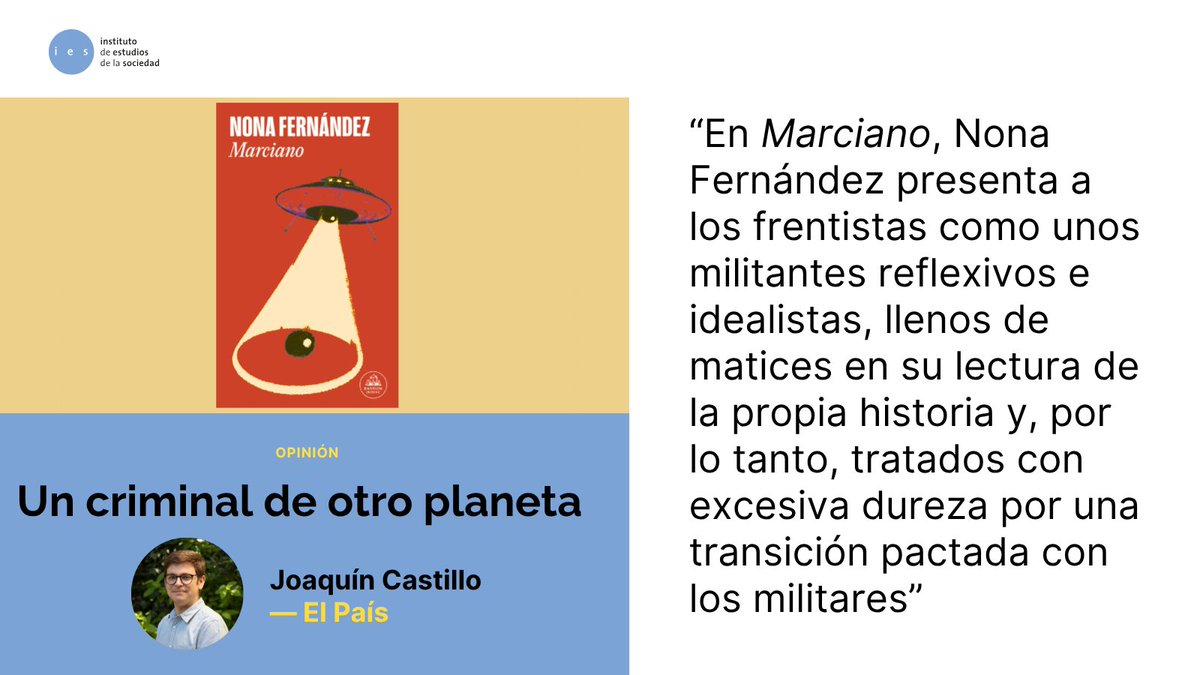 Te invitamos a leer la crítica de <a href="/jcastillovial/">Joaquín CastilloVial</a> al libro “Marciano”, donde Nona Fernández reconstruye la biografía y el imaginario que rodean a Mauricio Hernández Norambuena. Más acá 👉ieschile.cl/columna/un-cri…