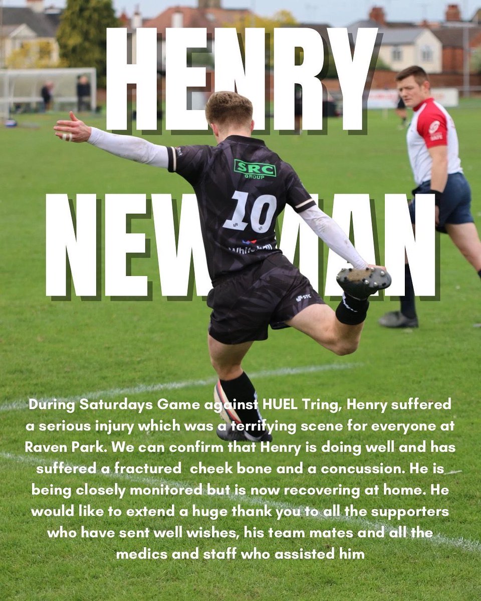 An update on Henry Newman. All good wishes to Henry from everyone at Colchester RFC, and we look forward to seeing him back at Raven Park.