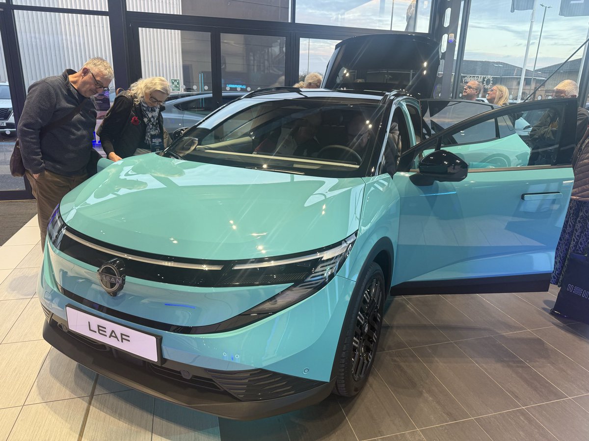 epredator's tweet image. Saw the local unveiling of new Nissan leaf and micra EVs. Leaf is a new shape, baby version of my Ariya. Micra same base as Renault 5, round lights not square 🙂 no price on leaf yet but some impressive range claims. A pity it’s not a full LLM integration. #nissan #basingstoke