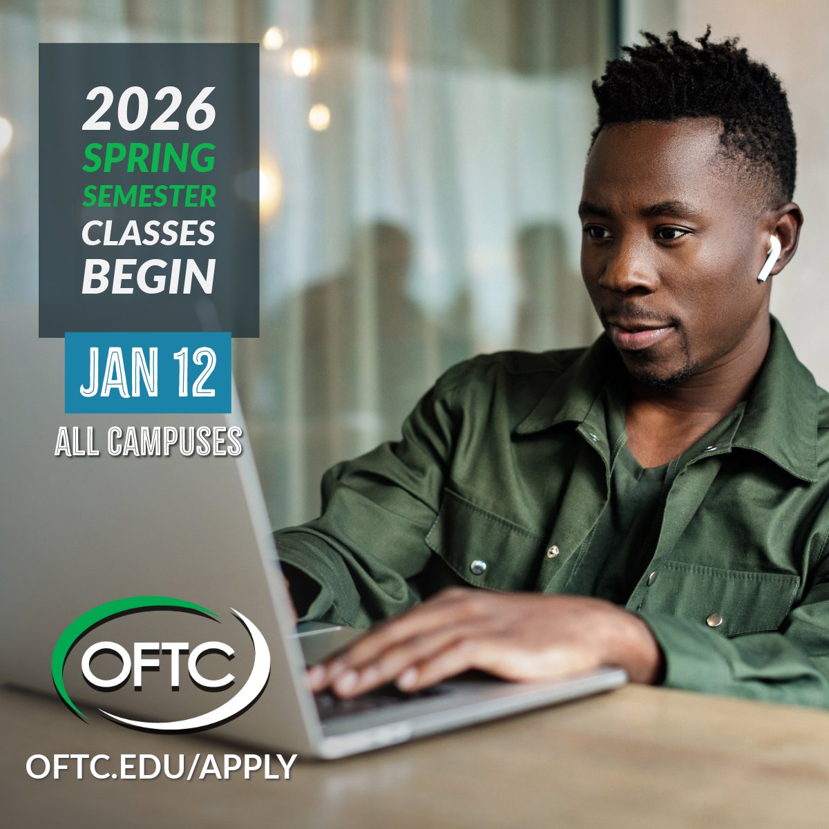 OconeeFallLine's tweet image. Spring Semester classes begin January 12! 💚
It’s not too late to register and start your journey at OFTC. Learn more ➡️ oftc.edu