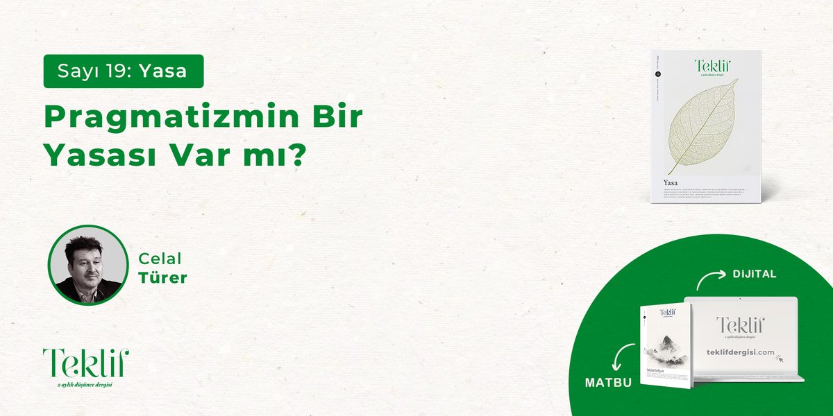 teklifdergisi's tweet image. “Pragmatizmin Bir Yasası Var mı?” 

Celal Türer

Makaleyi incelemek için websitemizi ziyaret edebilirsiniz: teklifdergisi.com/sayilar/sayi-1… 

#teklifdergisi #sayı19 #yasa