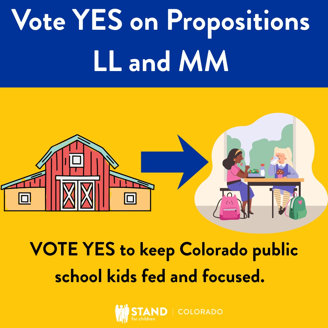 It’s time to vote, Colorado! Vote YES on Propositions LL and MM to continue to ensure all Colorado public school students get a free, nutritious breakfast and lunch at school. 🥦 

Let's keep kids fed and focused: yesonllandmm.com