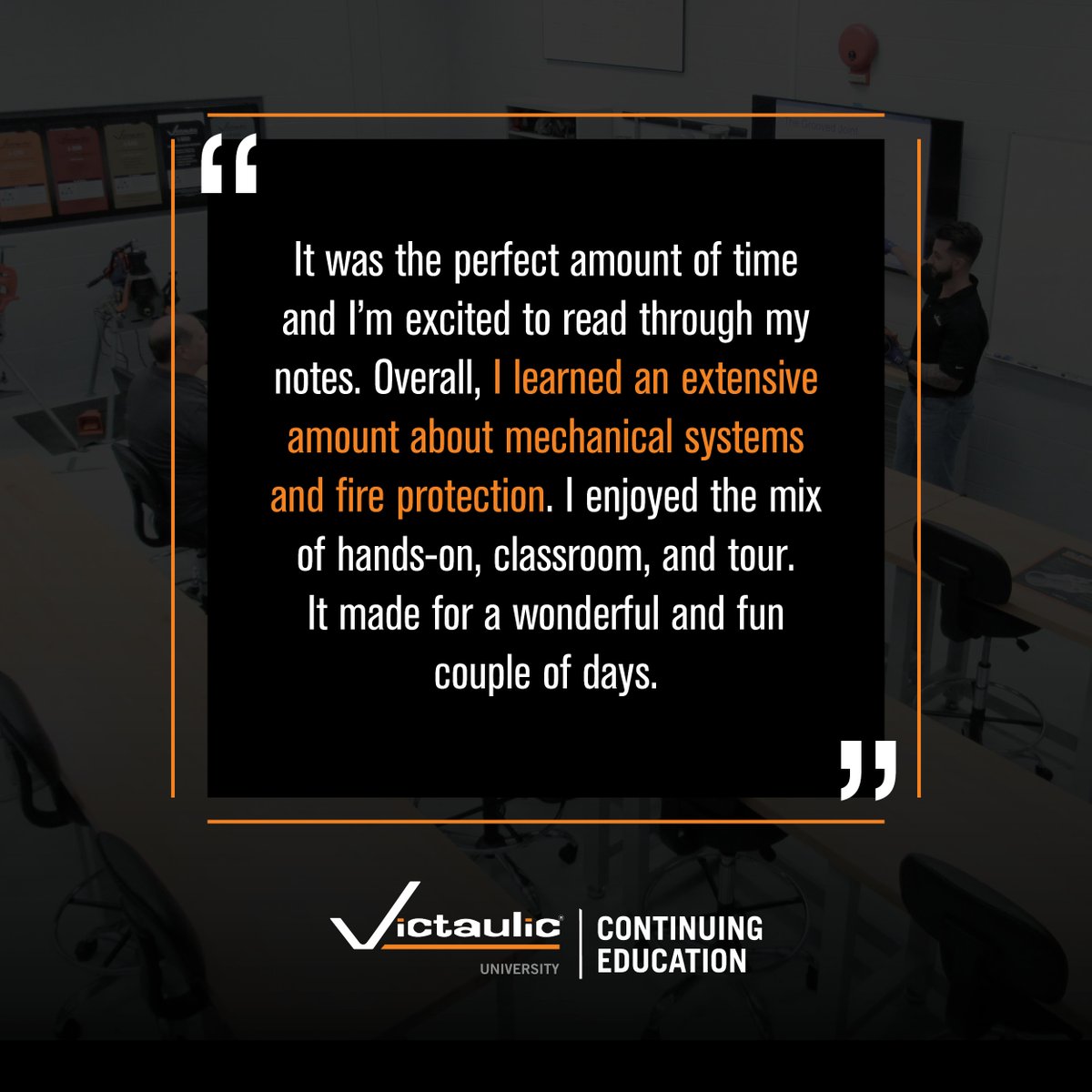 Expand your expertise with Victaulic University Continuing Education. From online courses and one-hour seminars to full-day events, we offer training on essential industry concepts and Victaulic solutions. Explore our course catalog today: victaulic.com/victaulic-univ…