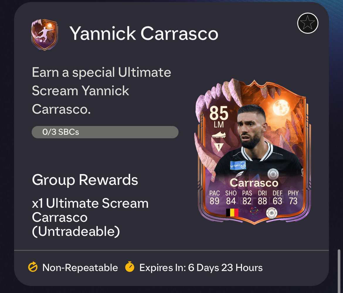 🚨🚨🚨 عــــــااااااجــــــل 🚨🚨🚨 

كراسكو متوفر في التحديات 🇧🇪🔥

- يطلب 3 تشكيلات  ريت 83-83-85✅

 - 4 قدم ضعيفة ⭐️ و 4 مهارة 🌟👌

— سوبر سب 🤔.