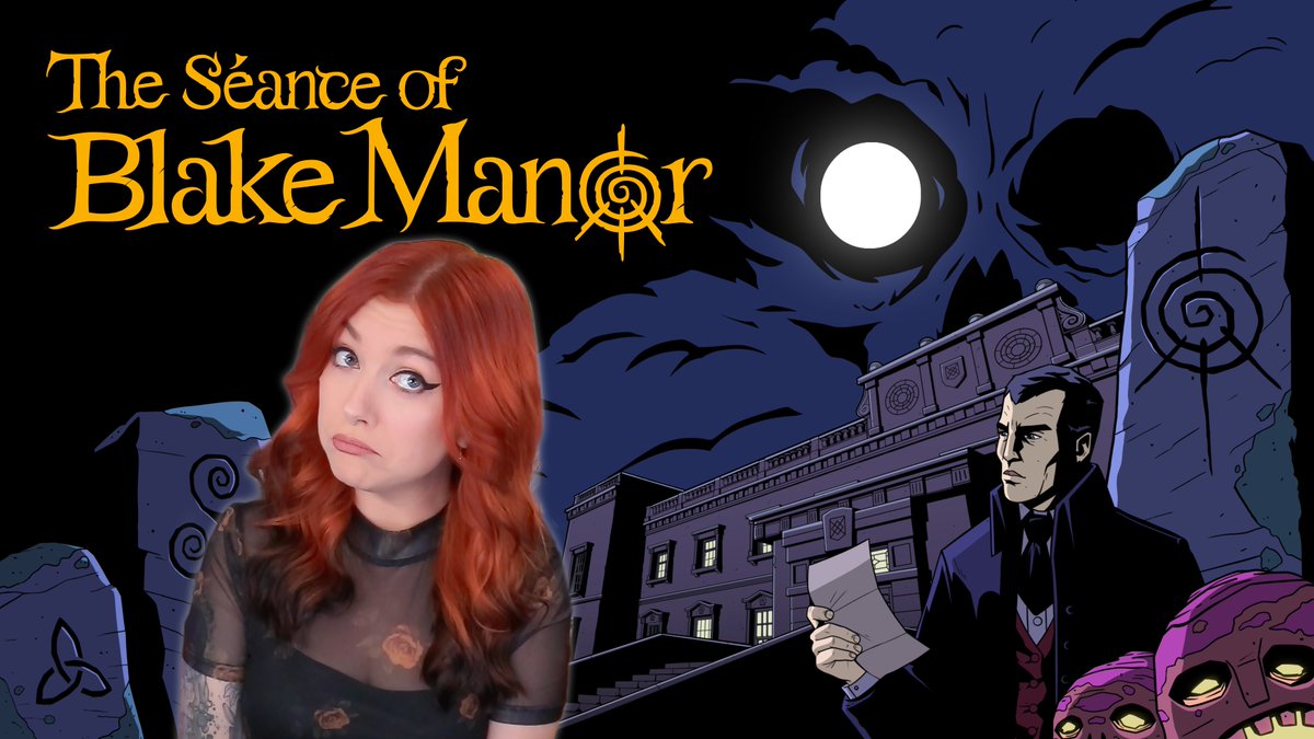 Cahlaflour's tweet photo. We're doing a sponsored stream segment of The Séance of Blake Manor.

It's a supernatural detective mystery dripping with dread. Perfect for spooky season. It's out now &amp; is 10% off for a couple weeks! Thanks @RawFury!

Game: https://t.co/nmtWm23tyH
Live: https://t.co/2wSuLXxMlJ https://t.co/d1IlG5YmWm