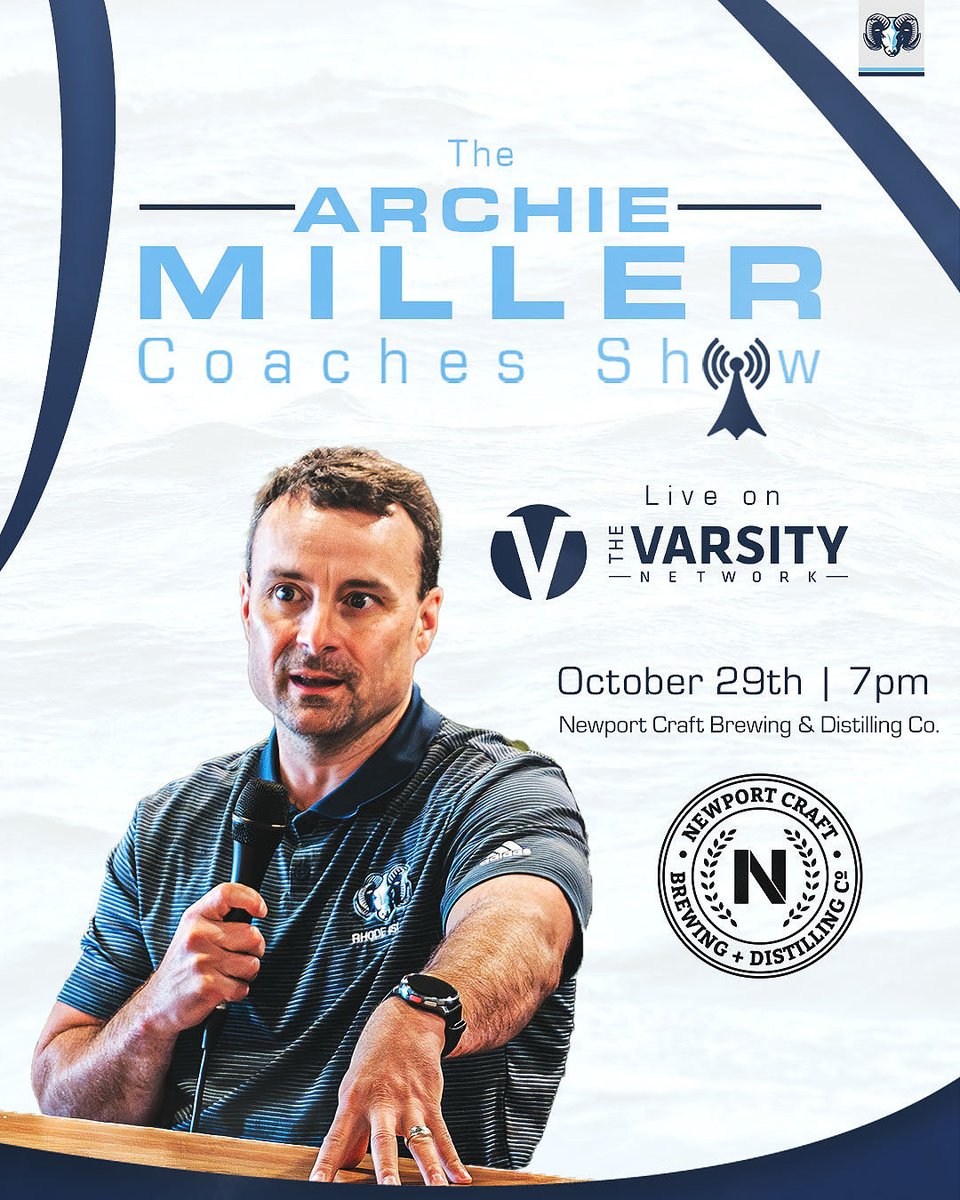 RhodyMBB's tweet photo. The Archie Miller Coaches Show returns on Wednesday, October 29th at 7pm live from Newport Craft Brewing  + Distilling Company!

Join us or tune in live on the Varsity Network!

#GoRhody // #ALLIN https://t.co/cP1cR74JT5