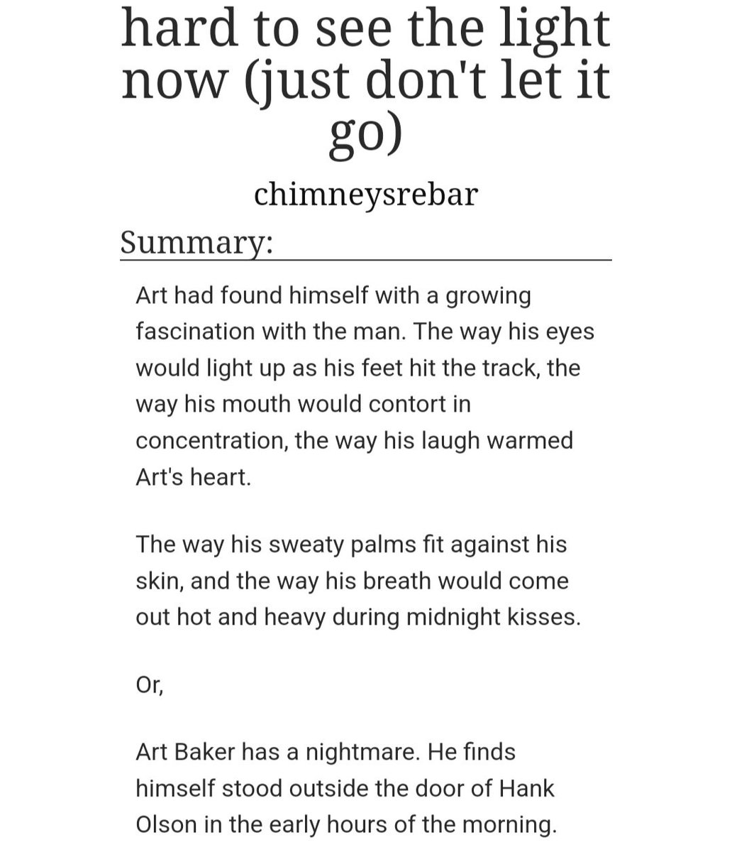 mcgarraties's tweet photo. ☆ new oneshot ☆

hard to see the light now (just don't let it go)

- hank olson x art baker, the long walk

🔗: https://t.co/uXVoLr3cLF https://t.co/l2AfIyKK86