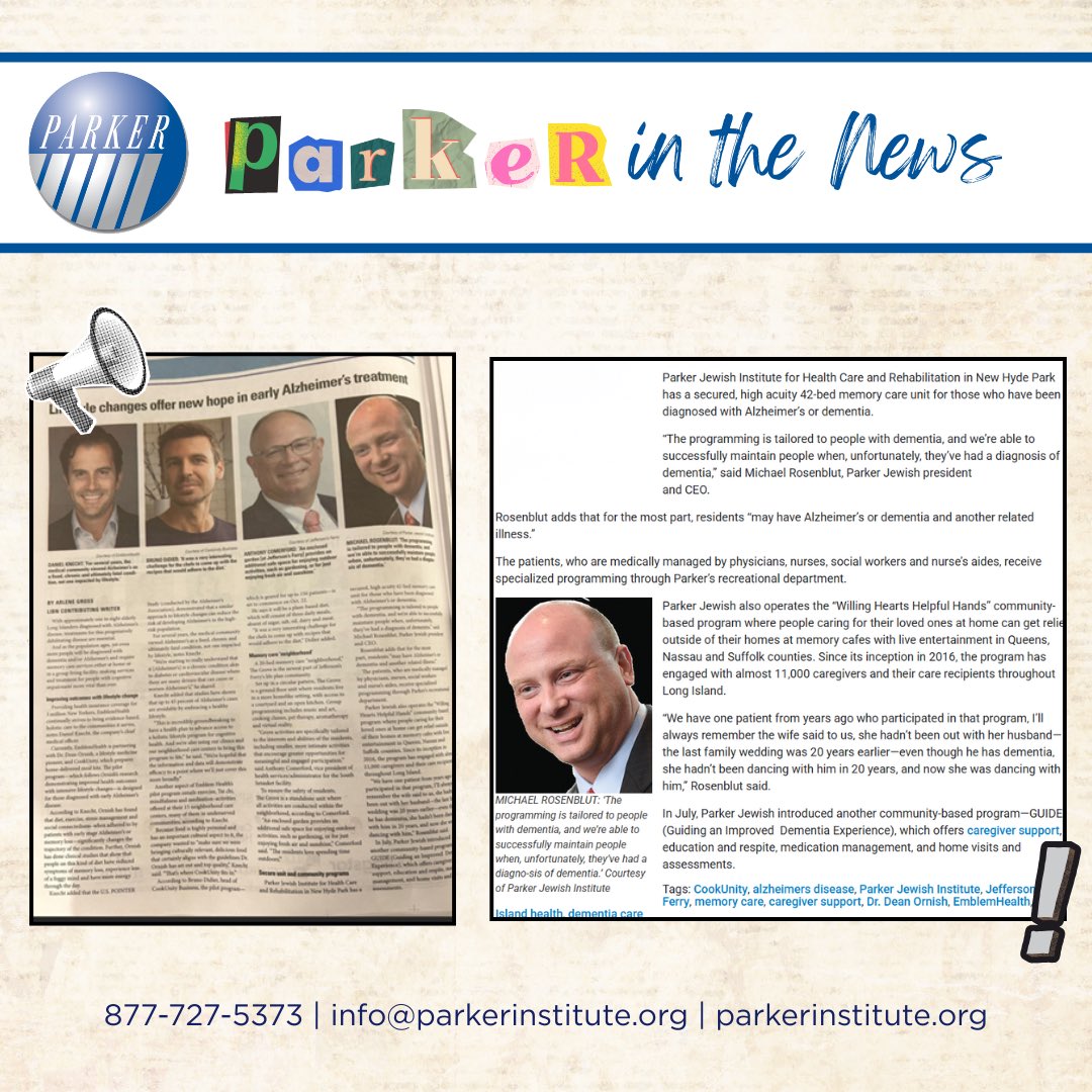 📰 We’re proud to see our President &amp; CEO Michael N. Rosenblut featured in Long Island Business News, highlighting Parker’s dedication to compassionate memory care and caregiver support.
 
#ParkerProud #MemoryCare #AlzheimersAwareness #CompassionInCare