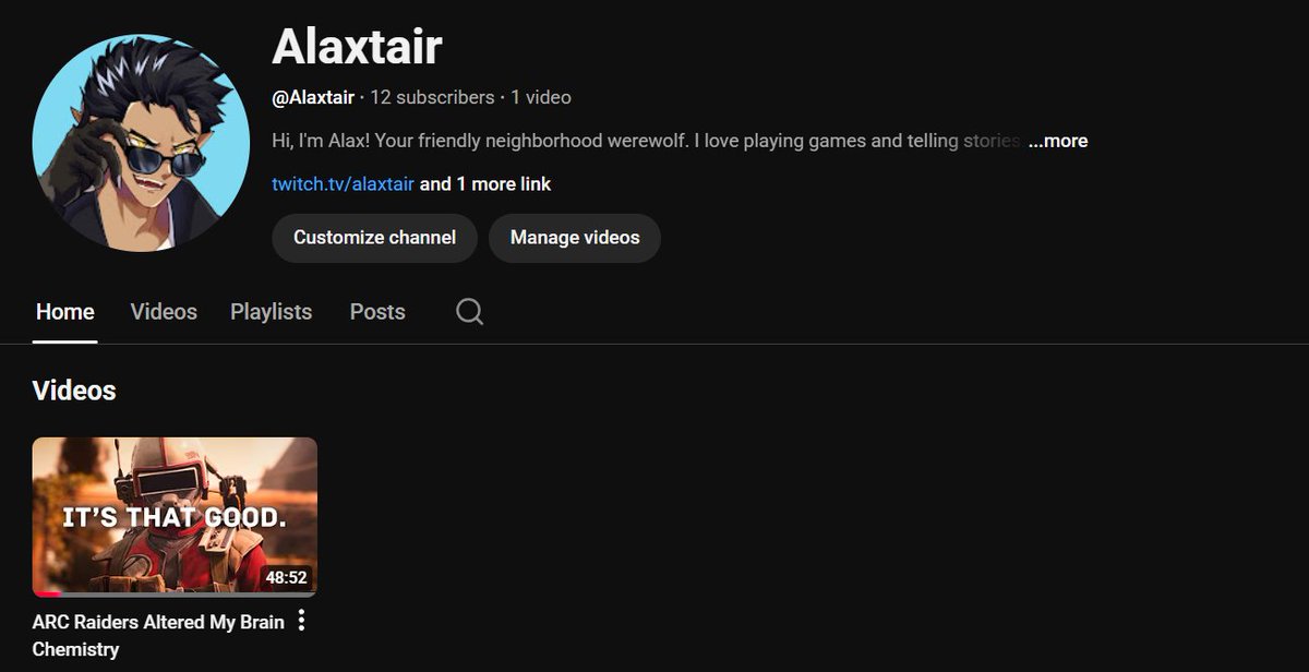 alaxtair's tweet photo. My very first long form video is out now on the newly minted YouTube channel. It's a 49 minute long video with stories from the Arc Raiders server slam. Please check it out!! ☺️🙏 https://t.co/g8Q4X5OxNS