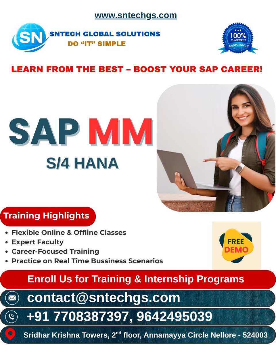 sntechgs's tweet photo. 🌟 Welcome Graduate Freshers and IT Aspirants! 🌟

Kickstart your SAP Materials Management (SAP MM) career!

SAP MM is a core module that allows for managing the procurement and inventory of materials in an organization.

📩 Email contact@sntechgs.com for a demo invite! https://t.co/Xvu8pIMkrs