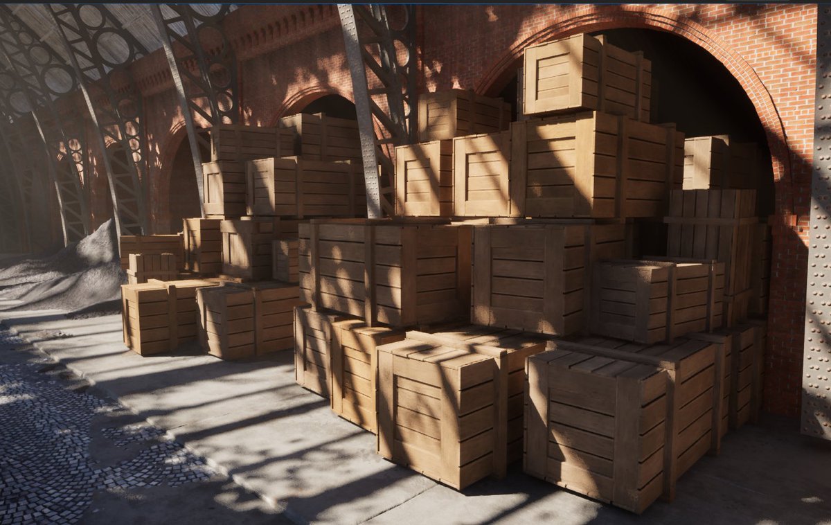 First time in a year working on this environment. Added these crates today and they already add so much to the scene :)