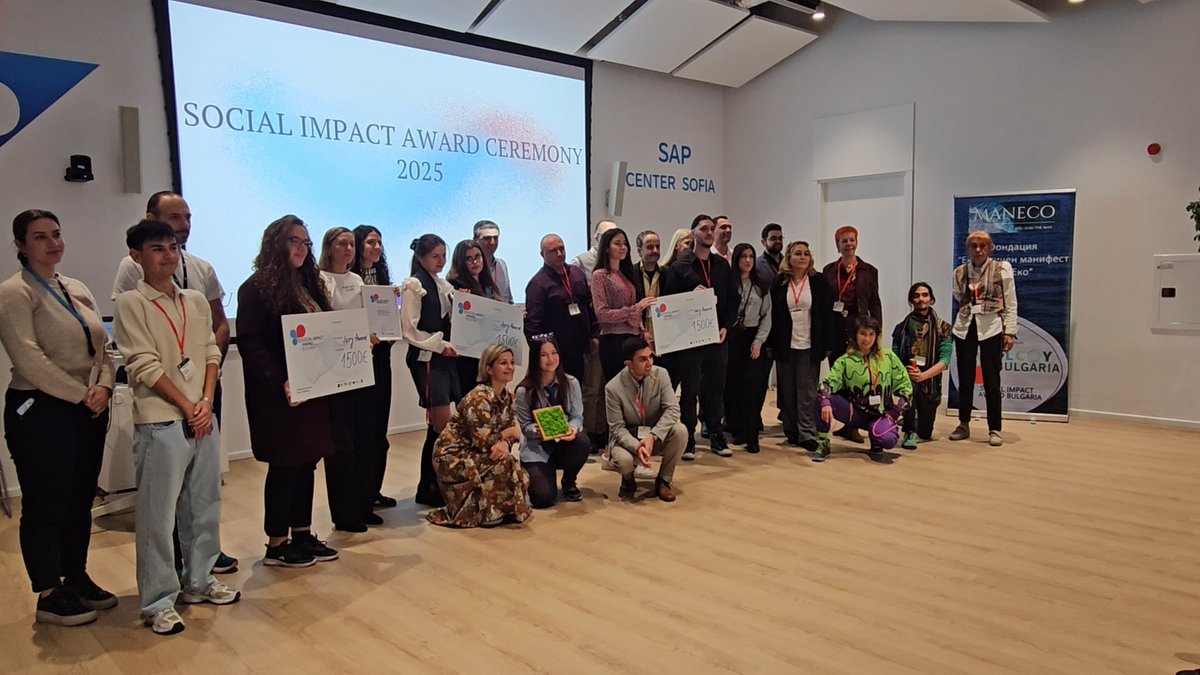 ManEco_Found's tweet photo. The winners of #SocialImpactAward Bulgaria 2025 (https://t.co/YbqouNGIra) are here!
🥇H2Optimized
🥈Citizens’ Budget Program
🥉Leora
💚Community Award: Climatopia 🎬
Celebrating youth-driven change at @SAPLabsBulgaria @ManEcoFoundation @SIAtweets 
#SIA2025 #SocialEntrepreneurship https://t.co/jC3FMmYipQ